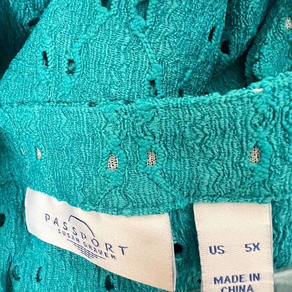 Susan Graver Top Passport Knit Eyelet 3/4 Sleeve Aqua Teal 5X A600386 NEW - Picture 3 of 7